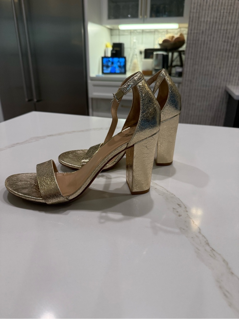 Metallic Gold Block Heels for Women